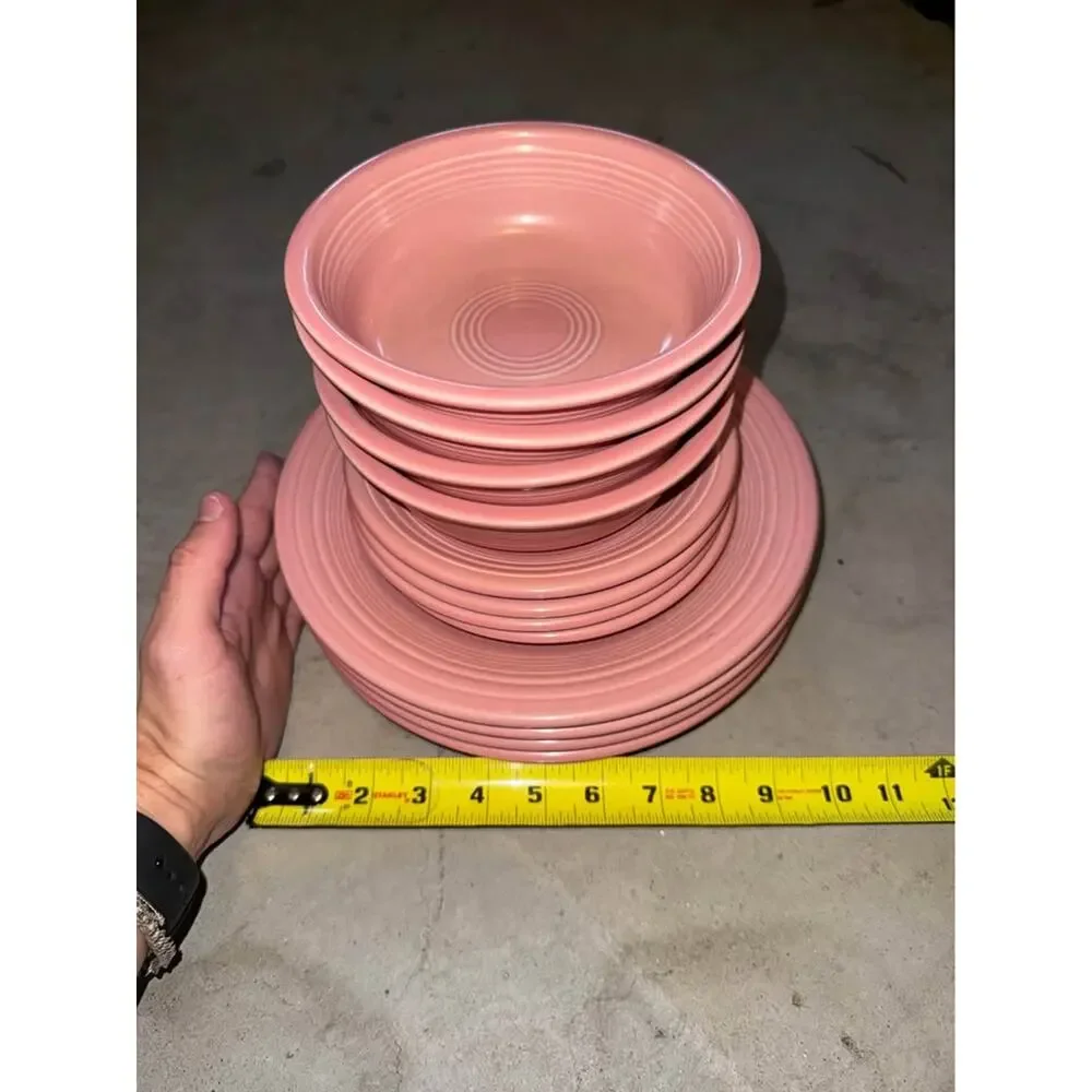 12 vintage fiestaware pink plate & bowl set